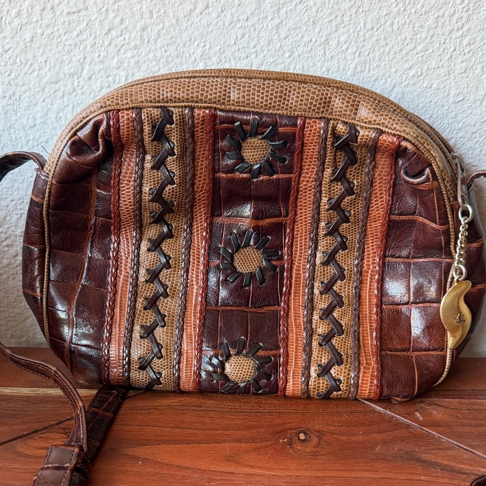 Sharif Brown Sun Pattern Multi-Tone Leather Crossbody Bag